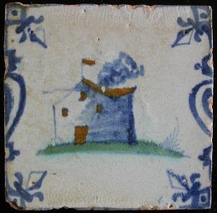 Dutch tile with windmill, ± 1620-1640