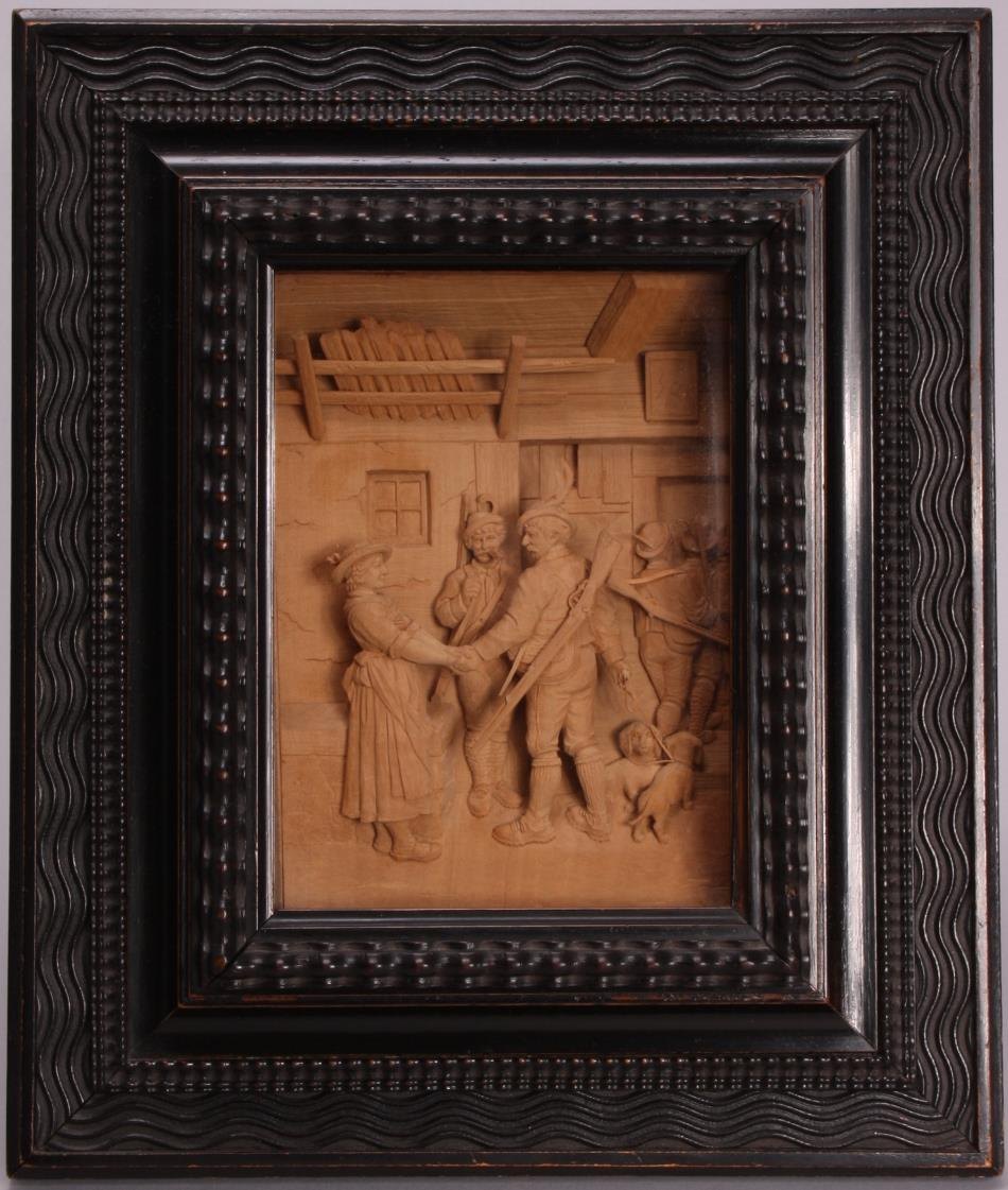 Wood carving ’The hunters’ Farewell’